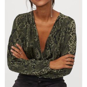 Draped Wrapover Bodysuit - Snake Pattern